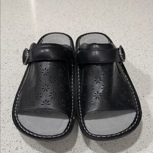 Alegria Black Slip-On Clog with Buckle Accent